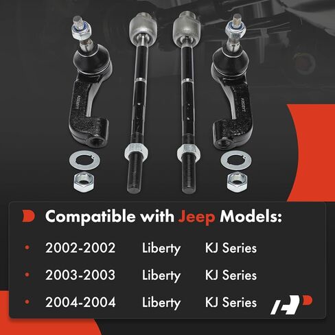 A-Premium Set of 4, Front Inner Outer Tie Rod End Kit, Compatible with Jeep KJ Series Liberty 2002 2003 2004 in Saudi Arabia