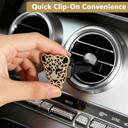 2PCS Leopard Print Vent Clips Car Accessories Gold Bling Rhinestone Car Accessories for Women Cute Cheetah Air Vents Clip Decorations Stylish Interior Decor for Vehicles in Kuwait