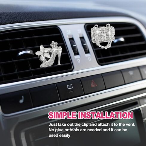 2 Pieces Car Bling Crystal High Heel Shoe Air Vent Clips with Magic Bag Rhinestone Car Air Vent Decoration Cute Universal Interior Accessories Silver in Saudi Arabia