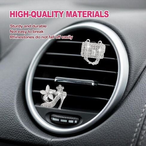 2 Pieces Car Bling Crystal High Heel Shoe Air Vent Clips with Magic Bag Rhinestone Car Air Vent Decoration Cute Universal Interior Accessories Silver in Saudi Arabia
