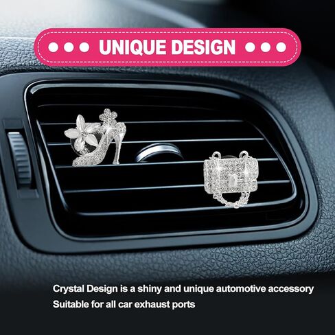 2 Pieces Car Bling Crystal High Heel Shoe Air Vent Clips with Magic Bag Rhinestone Car Air Vent Decoration Cute Universal Interior Accessories Silver in Saudi Arabia