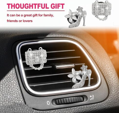 2 Pieces Car Bling Crystal High Heel Shoe Air Vent Clips with Magic Bag Rhinestone Car Air Vent Decoration Cute Universal Interior Accessories Silver in Saudi Arabia