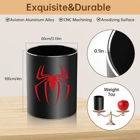 Spider Metal Pen Holder Aluminum Pencil Holder for desk,Round Desktop Organizer and Black Pencil Cup for Office, School, Home and Stationary Supplies (Spider) in Saudi Arabia