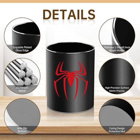 Spider Metal Pen Holder Aluminum Pencil Holder for desk,Round Desktop Organizer and Black Pencil Cup for Office, School, Home and Stationary Supplies (Spider) in Saudi Arabia