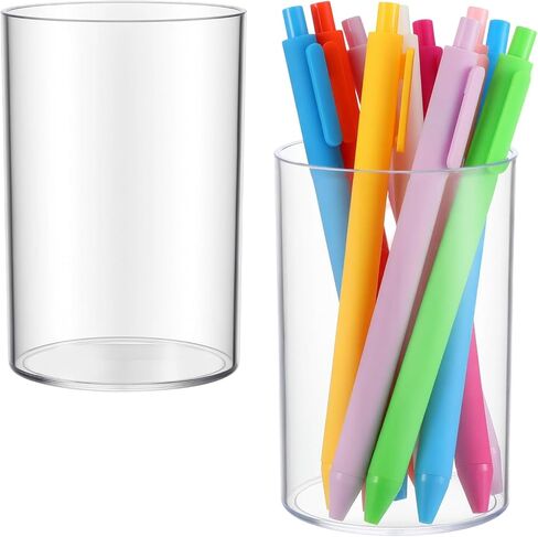 Styquenzer 2 Pcs Acrylic Pen Holder, Pencil Holder for Desk Makeup Brush Cup Holders Clear Stationery Organizer for Home Office Desk Accessory in Kuwait