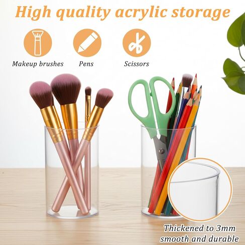 Styquenzer 2 Pcs Acrylic Pen Holder, Pencil Holder for Desk Makeup Brush Cup Holders Clear Stationery Organizer for Home Office Desk Accessory in Kuwait