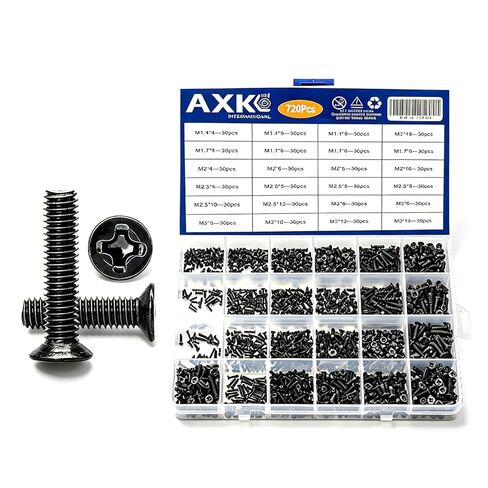 AXK 720 قطعة غاطسة رأس مسطح فيليبس مجموعة مسامير صغيرة صغيرة M1.4 M1.7 M2 M2.5 M3 الكربون الصلب الكمبيوتر المحمول مسامير عدة in Kuwait
