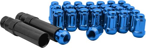 24pc M12x1.5 6 Spline Tuner Blue Lug Nuts with Two Locking Socket Keys | Fits Dodge Hummer Durango 2WD H3 in Kuwait