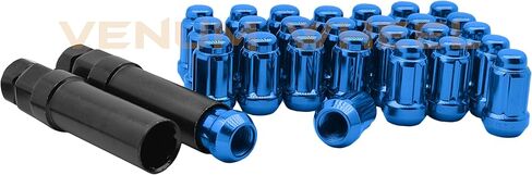 24pc M12x1.5 6 Spline Tuner Blue Lug Nuts with Two Locking Socket Keys | Fits Dodge Hummer Durango 2WD H3 in Kuwait