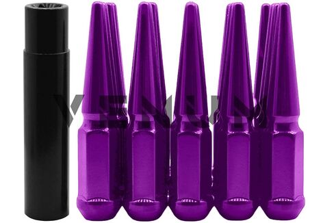 20 Pc Candy Purple Spike Lug Nuts Powder Coated | Steel | 4.5" Tall | M14x1.5 Thread Pitch + More 1 Key Compatible with Dodge Charger + More 5x5.5 in Kuwait