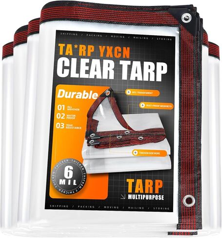 Clear Tarp 6 x 8 FT Medium Duty Waterproof Tarps Cover, Grommet Every 20 Inches, for Patio, Plant, Garden, Chicken Coop in Saudi Arabia