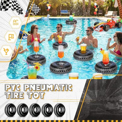 7.87 Inches Mini Inflatable Tires Tubes Racing Car Party Supplies Blow up Tires Inflatable Decor Swimming Pool Floats for Race Car Themed Birthday Party Decorations in Kuwait