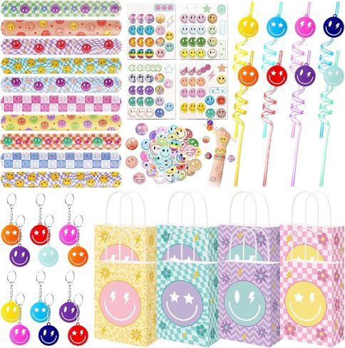 Vanblue 110Pcs Smile Face Party Favors,Preppy Birthday Decorations,Happy Face Goodie Bags Stuffers for Birthday Bachelorette Supplies,Classroom Rewards Prizes Pinata Fillers Gift in Kuwait