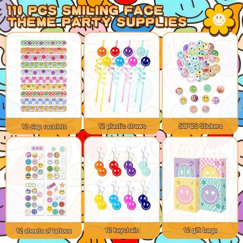 Vanblue 110Pcs Smile Face Party Favors,Preppy Birthday Decorations,Happy Face Goodie Bags Stuffers for Birthday Bachelorette Supplies,Classroom Rewards Prizes Pinata Fillers Gift in Kuwait