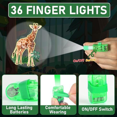 36Pcs Jungle Safari LED Finger Lights Animals Party Favors Glow in the Dark Light Up Finger Lights Forest Wildlife Themed Toys Bulk for Birthday Party Goodie Bag Stuffer Birthday Gifts Classroom Prize in Saudi Arabia