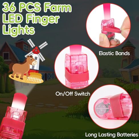 36Pcs Farm Animals Themed LED Finger Lights Farm Party Favors Glow in the Dark Light Up Finger Lights Barnyard Themed Toys Bulk for Birthday Party Favors Treasure Box Goodie Bag Stuffer Birthday Gifts in Saudi Arabia