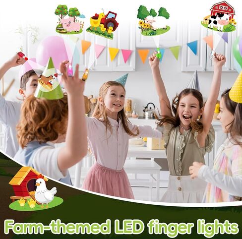 36Pcs Farm Animals Themed LED Finger Lights Farm Party Favors Glow in the Dark Light Up Finger Lights Barnyard Themed Toys Bulk for Birthday Party Favors Treasure Box Goodie Bag Stuffer Birthday Gifts in Saudi Arabia