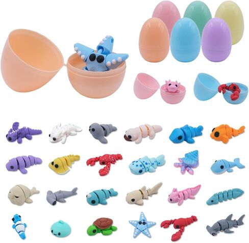 24 Pcs Prefilled Sea Animals with Easter Eggs 3D Printed, Mini Ocean Figurines, Fidget Toys, Easter Basket Stuffers & Party Favors for Kids, Classroom Rewards & Stocking Stuffers in Saudi Arabia