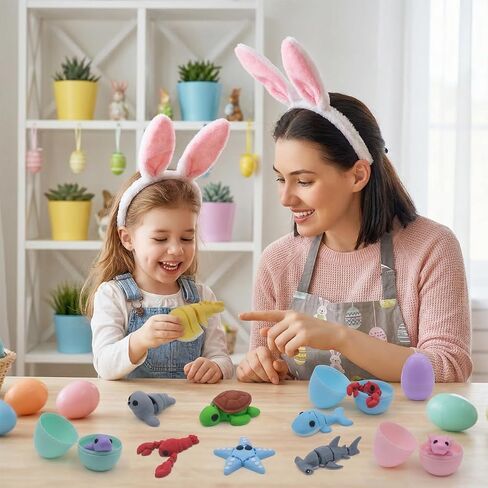 24 Pcs Prefilled Sea Animals with Easter Eggs 3D Printed, Mini Ocean Figurines, Fidget Toys, Easter Basket Stuffers & Party Favors for Kids, Classroom Rewards & Stocking Stuffers in Saudi Arabia