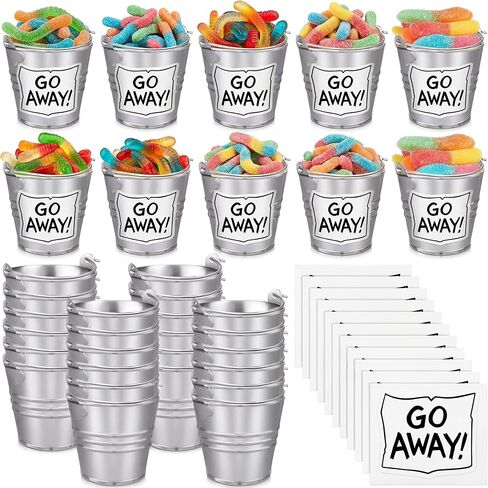 24 Set Street Theme Party Supplies Cartoon Party Mini Buckets with Go Away Stickers Funny Treat Pails Cookie Candy Holders Street Birthday Decors for Birthday Baby Shower Classroom Favors in Kuwait