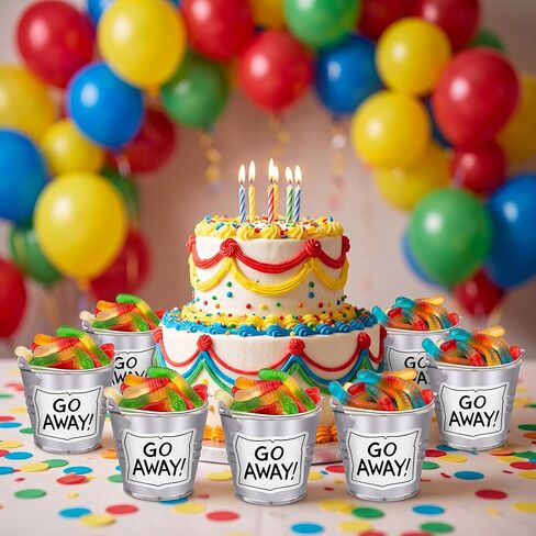 24 Set Street Theme Party Supplies Cartoon Party Mini Buckets with Go Away Stickers Funny Treat Pails Cookie Candy Holders Street Birthday Decors for Birthday Baby Shower Classroom Favors in Kuwait