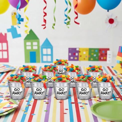 24 Set Street Theme Party Supplies Cartoon Party Mini Buckets with Go Away Stickers Funny Treat Pails Cookie Candy Holders Street Birthday Decors for Birthday Baby Shower Classroom Favors in Kuwait