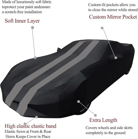 Indoor Car Cover fit for C8 Corvette 2020-2026– Custom Fit, Breathable & Dust-Proof Stretch Fabric –Fits Underground Garage & Car Show (Black/Gray) in Saudi Arabia
