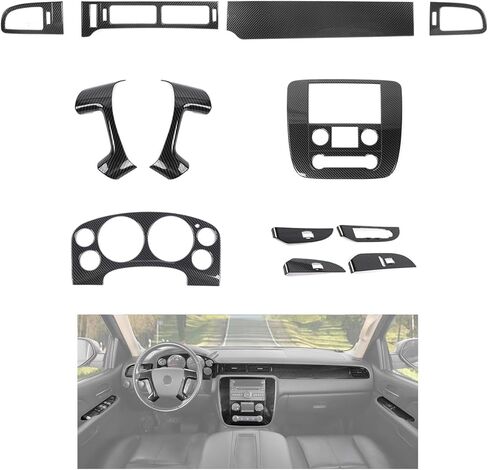 JeCar 12 قطعة من ملحقات الديكورات الداخلية من ألياف الكربون لـ 2007-2009 Chevy GMC Sierra & GMC Yukon & Tahoe & Suburban & Avalanche - مجموعة ترقية داخلية لغطاء لوحة القيادة in Kuwait