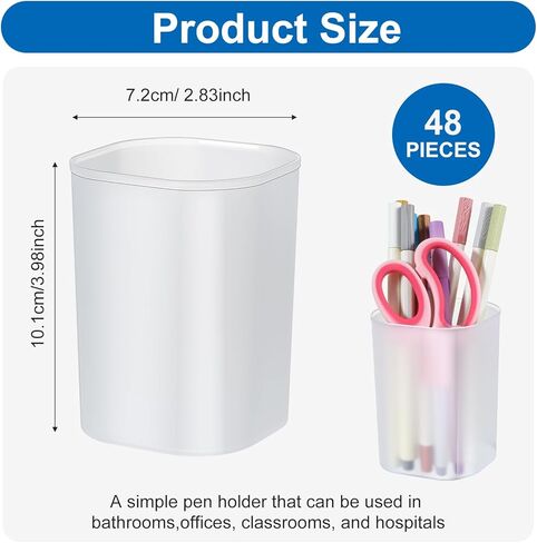 48 Pcs White Plastic Pen Cups Bulk, 3.98x2.83in Frosted PP Pen Holder Organizer for Desk Stationery & Makeup Brushes, Office Home Supplies in Kuwait