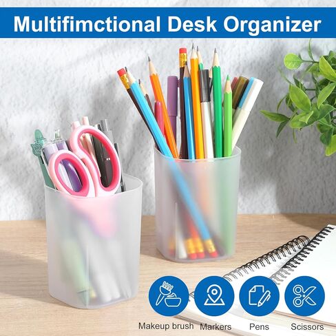 48 Pcs White Plastic Pen Cups Bulk, 3.98x2.83in Frosted PP Pen Holder Organizer for Desk Stationery & Makeup Brushes, Office Home Supplies in Kuwait