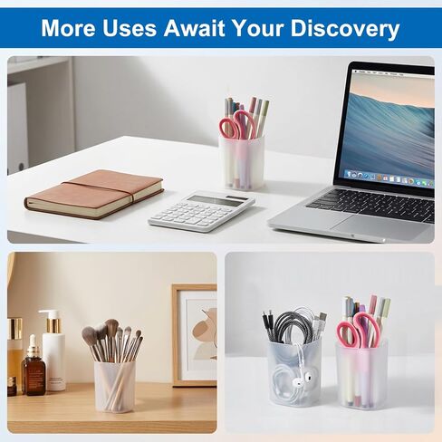 48 Pcs White Plastic Pen Cups Bulk, 3.98x2.83in Frosted PP Pen Holder Organizer for Desk Stationery & Makeup Brushes, Office Home Supplies in Kuwait