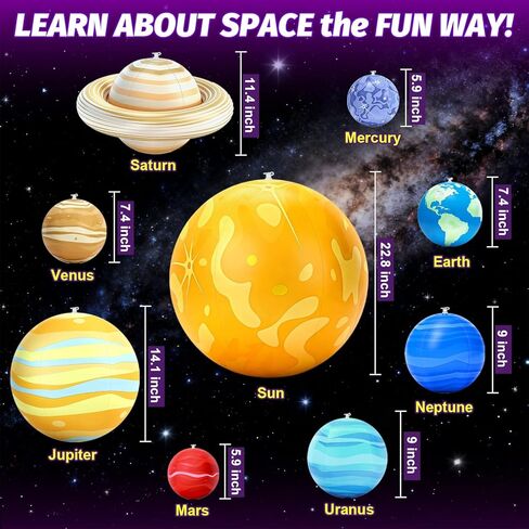 Inflatable Solar System Planets with Lights, 2026 Upgraded Inflatable Solar System 9 Giant Hanging Planets Astronomy Gifts for Ages 5-7, 6-8, 8-12 Outer Space Themed Room Party Decoration in Saudi Arabia