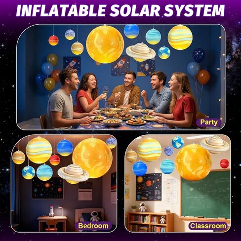 Inflatable Solar System Planets with Lights, 2026 Upgraded Inflatable Solar System 9 Giant Hanging Planets Astronomy Gifts for Ages 5-7, 6-8, 8-12 Outer Space Themed Room Party Decoration in Saudi Arabia