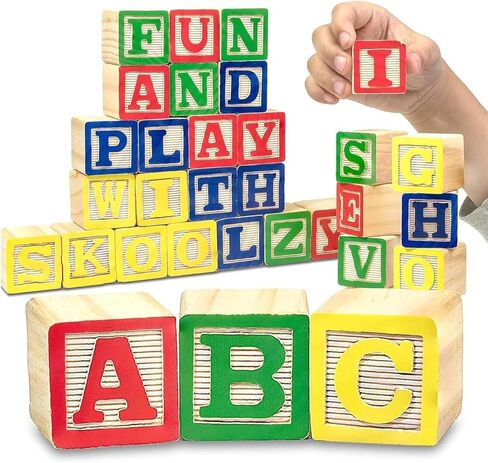 Skoolzy 30 PCS Baby Blocks - Small Wooden ABC Blocks for Toddlers 2-5 - Alphabet Learning & Building Toys in Saudi Arabia