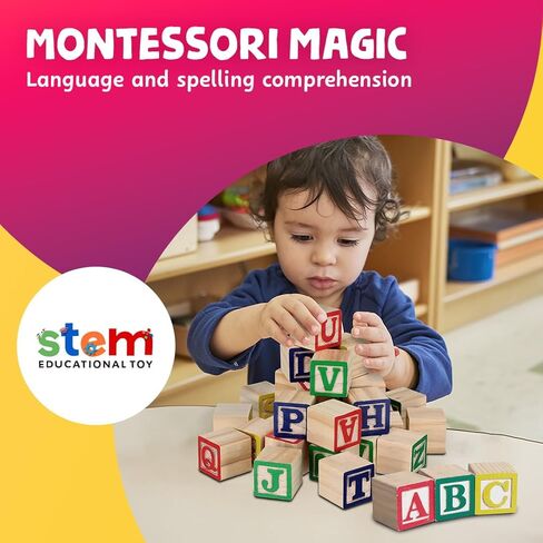 Skoolzy 30 PCS Baby Blocks - Small Wooden ABC Blocks for Toddlers 2-5 - Alphabet Learning & Building Toys in Saudi Arabia