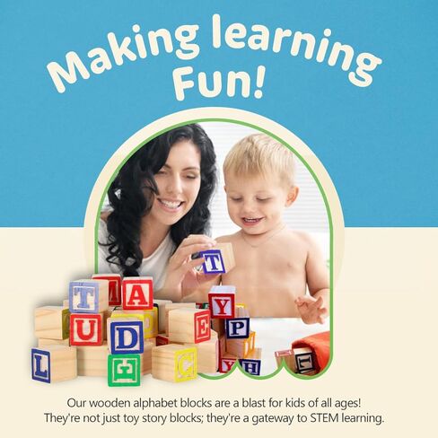 Skoolzy 30 PCS Baby Blocks - Small Wooden ABC Blocks for Toddlers 2-5 - Alphabet Learning & Building Toys in Saudi Arabia
