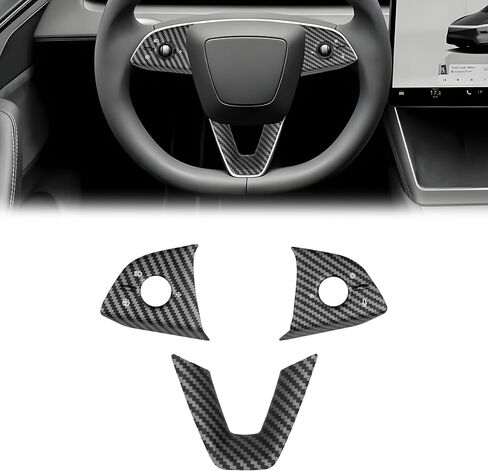 Matte Carbon Fiber Release Steering Wheel Trim Compatible with 2025 Tes-la Model Y Juniper Refreshed, for Model Y Steering Wheel Frame Trim Cover Accessories, 3 PCS in Saudi Arabia