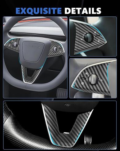 Matte Carbon Fiber Release Steering Wheel Trim Compatible with 2025 Tes-la Model Y Juniper Refreshed, for Model Y Steering Wheel Frame Trim Cover Accessories, 3 PCS in Saudi Arabia