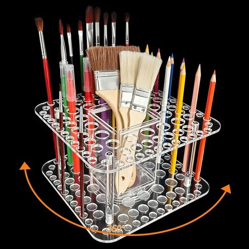 Rotating Paint Brush Holder 92 Holes and Large Compartment 360° Spinning Acrylic Paintbrush Holder Organizer Artist Brush Holder Watercolor Brush Stand Rack in Saudi Arabia