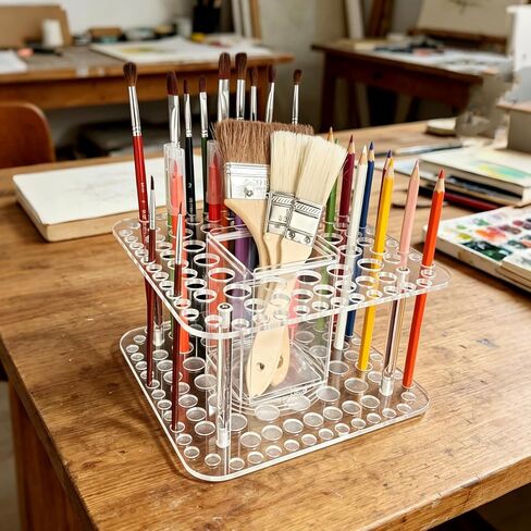 Rotating Paint Brush Holder 92 Holes and Large Compartment 360° Spinning Acrylic Paintbrush Holder Organizer Artist Brush Holder Watercolor Brush Stand Rack in Saudi Arabia
