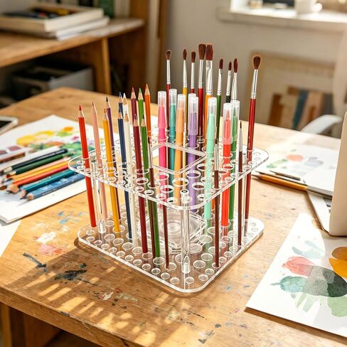 Rotating Paint Brush Holder 92 Holes and Large Compartment 360° Spinning Acrylic Paintbrush Holder Organizer Artist Brush Holder Watercolor Brush Stand Rack in Saudi Arabia