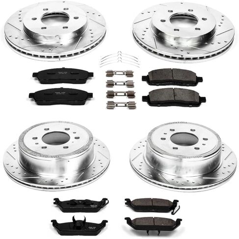 PowerStop Front and Rear Brake Kit for Ford F-150 2004-08 | Lincoln Mark LT 2006-08 - Drilled and Slotted Disc Rotors with Carbon-Fiber Ceramic Brake Pads Replacement, K1944 in Kuwait