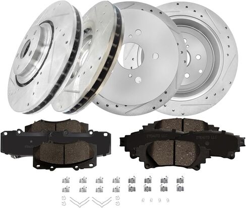 PM Auto Set of 12 Front 328mm-Rear 309mm Drilled Slotted Disc Brake Rotors-Ceramic Brake Pad kit Replacement For 2010-2015 Lexus RX350 in Kuwait