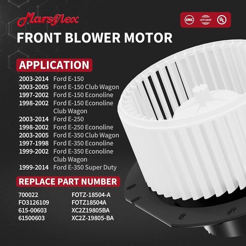 محرك منفاخ أمامي Marsflex 700022 لـ 1997-2014 Ford E150 E250 E350 Econoline Club Wagon Super Duty 2003 2004 2005 2006 2008 2010 2011 2012 2013 مروحة محرك منفاخ بديلة للسيارات OE: FOTZ18504A in Kuwait