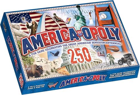 لعبة Late for the Sky America-Opoly 250th Board للعائلات، 2-6 لاعبين، للأعمار من 8 سنوات فما فوق، احتفالًا بالذكرى المئوية الأمريكية العظيمة! in Kuwait