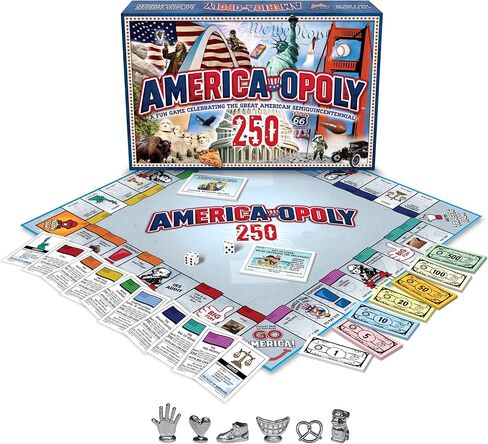 لعبة Late for the Sky America-Opoly 250th Board للعائلات، 2-6 لاعبين، للأعمار من 8 سنوات فما فوق، احتفالًا بالذكرى المئوية الأمريكية العظيمة! in Kuwait