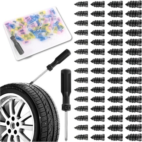 Turcee New 60PCS Car Screw in Tire Plugs,Self-Service Tire Repair Rubber Nail Kit Includes Screwdriver,Emergency Car Rubber Screw Tires Plugs for Tubeless Vacuum Tires in Saudi Arabia
