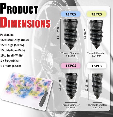 Turcee New 60PCS Car Screw in Tire Plugs,Self-Service Tire Repair Rubber Nail Kit Includes Screwdriver,Emergency Car Rubber Screw Tires Plugs for Tubeless Vacuum Tires in Saudi Arabia
