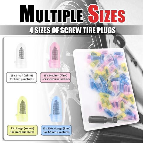 Turcee New 60PCS Car Screw in Tire Plugs,Self-Service Tire Repair Rubber Nail Kit Includes Screwdriver,Emergency Car Rubber Screw Tires Plugs for Tubeless Vacuum Tires in Saudi Arabia