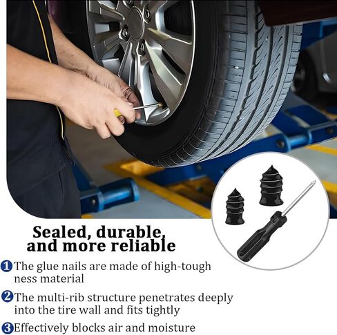 20PCS Car Tire Repair Nails Kit, 2 Sizes Self-Service Rubber Vacuum Tyre Screw in Plug with Screwdriver and Box, Spiral Automotive Fast Tire Repair Screw, Universal for Vehicles in Saudi Arabia